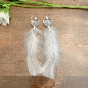 Feather Earrings with Heart Crystal